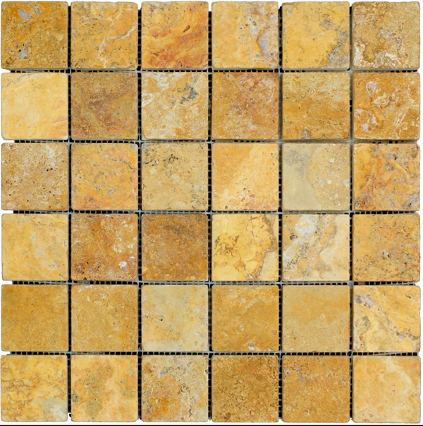 2x2 Honed Gold Travertine Mosaic Tile