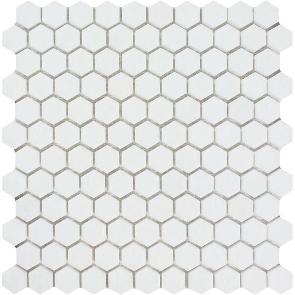 1 x 1 Honed Thassos White Marble Hexagon Mosaic Tile