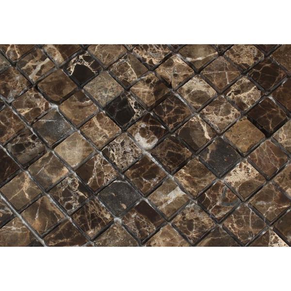 1 x 1 Tumbled Emperador Dark Marble Mosaic Tile