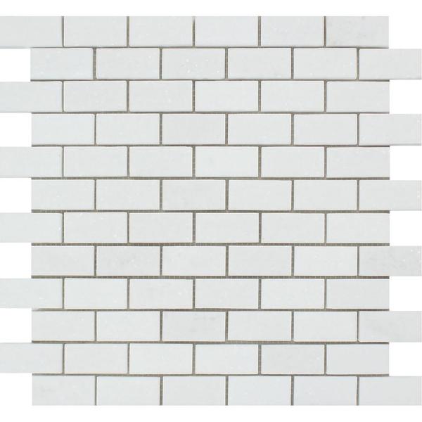 1 x 2 Honed Thassos White Marble Brick Mosaic Tile