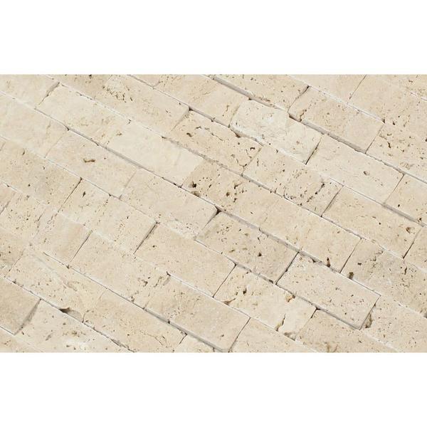 1 x 2 Split-faced Ivory Travertine Brick Mosaic Tile