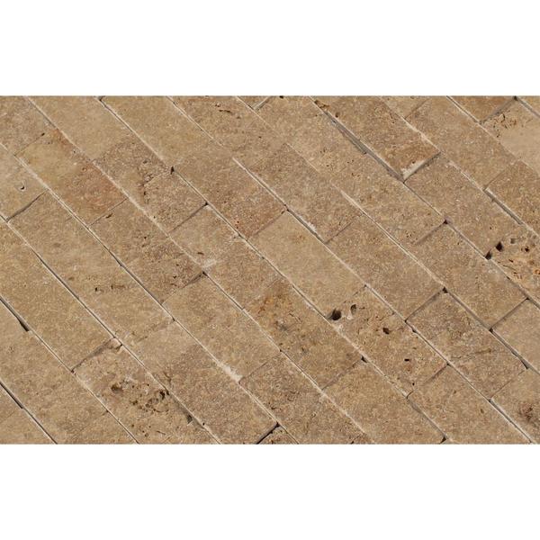 1 x 2 Split-faced Noce Travertine Brick Mosaic Tile