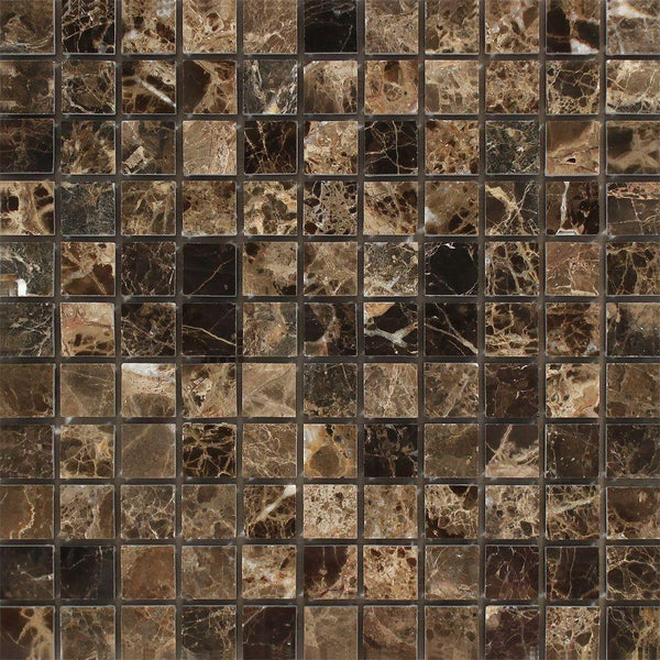 1x1 Polished Emperador Dark Marble Mosaic Tile