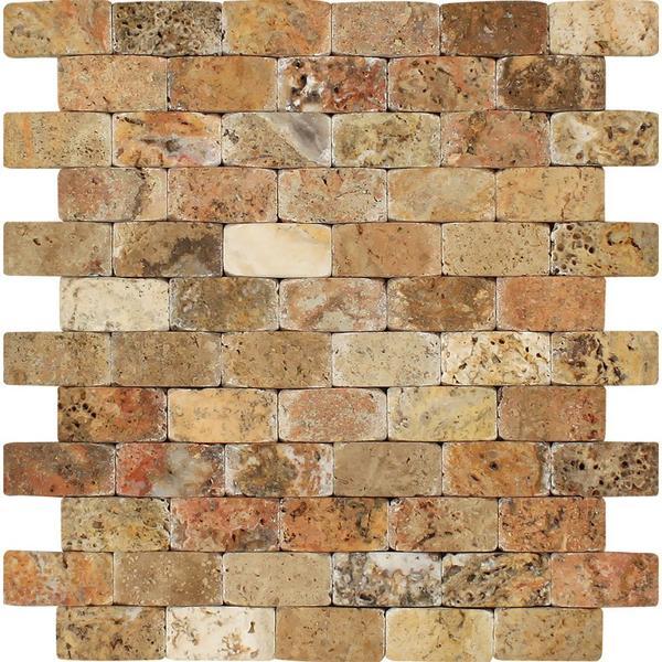 1x2 CNC-Arched Scabos Travertine Brick Mosaic Tile