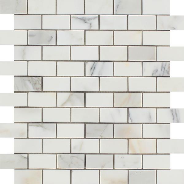 1x2 Honed Calacatta Gold Marble Brick Mosaic Tile