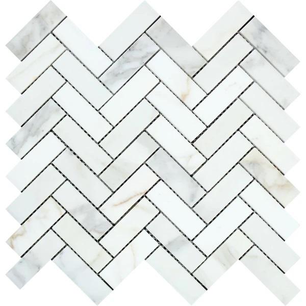 1x3 Honed Calacatta Gold Marble Herringbone Mosaic Tile