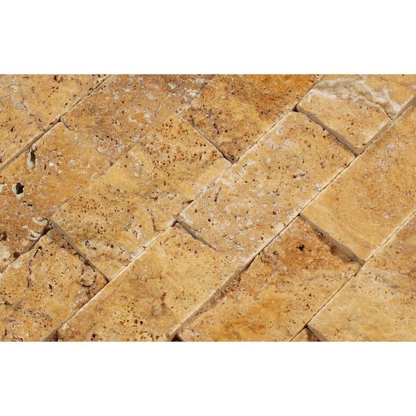 2 x 4 Split-faced Gold Travertine Brick Mosaic Tile