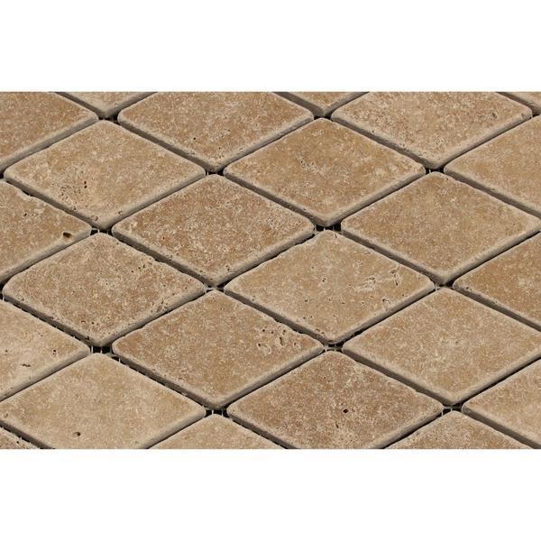 2 x 4 Tumbled Noce Travertine Diamond Mosaic Tile