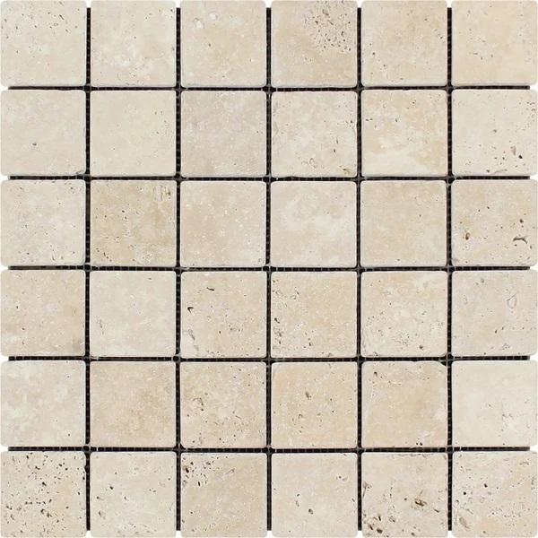 2x2 Tumbled Ivory Travertine Mosaic Tile