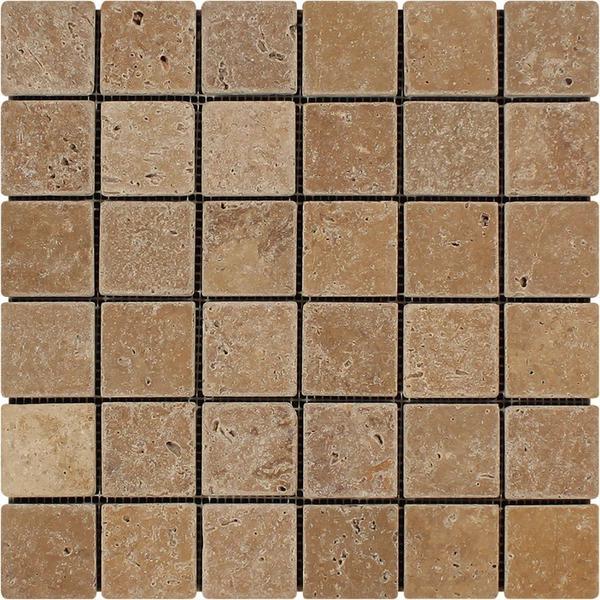 2x2 Tumbled Noce Travertine Mosaic Tile