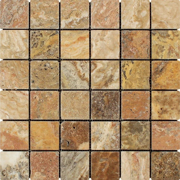 2x2 Tumbled Scabos Travertine Mosaic Tile