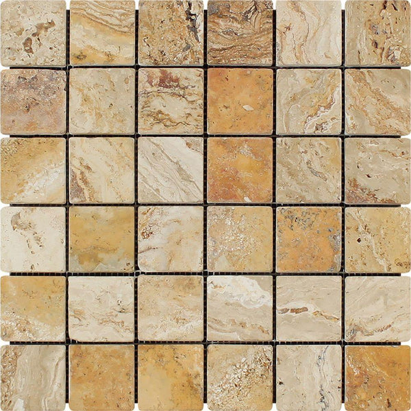 2x2 Tumbled Valencia Travertine Mosaic Tile