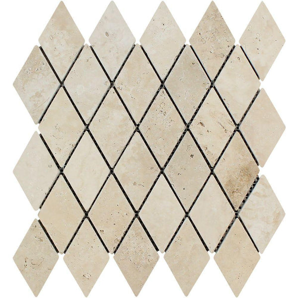 2 x 4 Tumbled Ivory Travertine Diamond Mosaic Tile