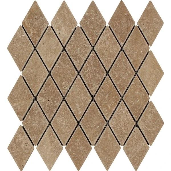 2 x 4 Tumbled Noce Travertine Diamond Mosaic Tile