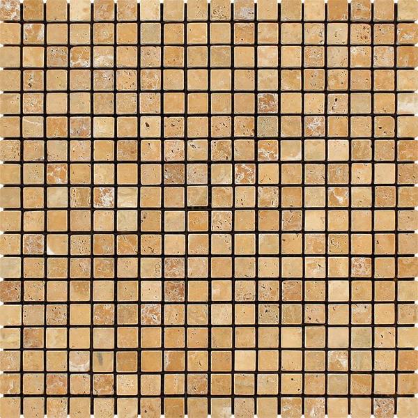 5/8 x 5/8 Tumbled Gold Travertine Mosaic Tile