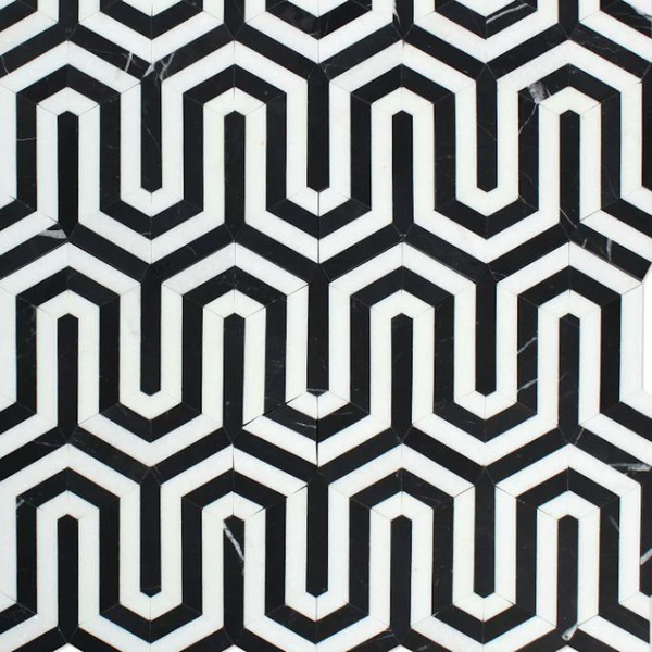 Thassos White Honed Marble Berlinetta Mosaic Tile (Thassos w/ Black)