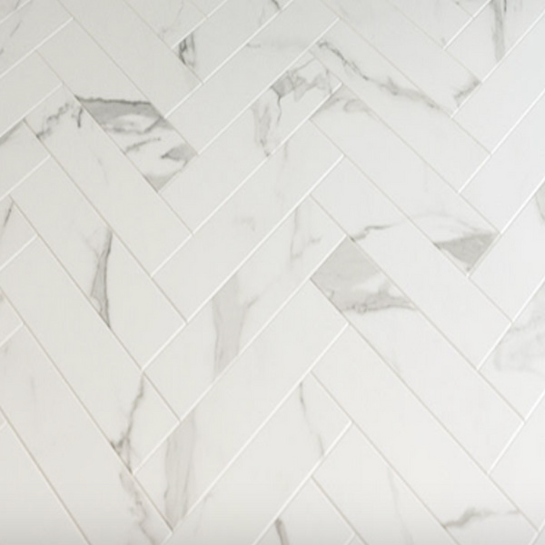 3x24 Statuario Chevron Shape Porcelain Tile Vallelunga Collection