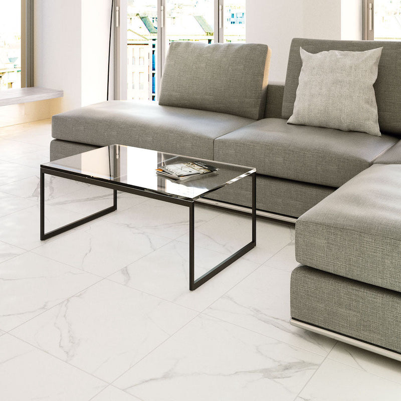 24x24 Statuario Porcelain Tile Vallelunga Collection