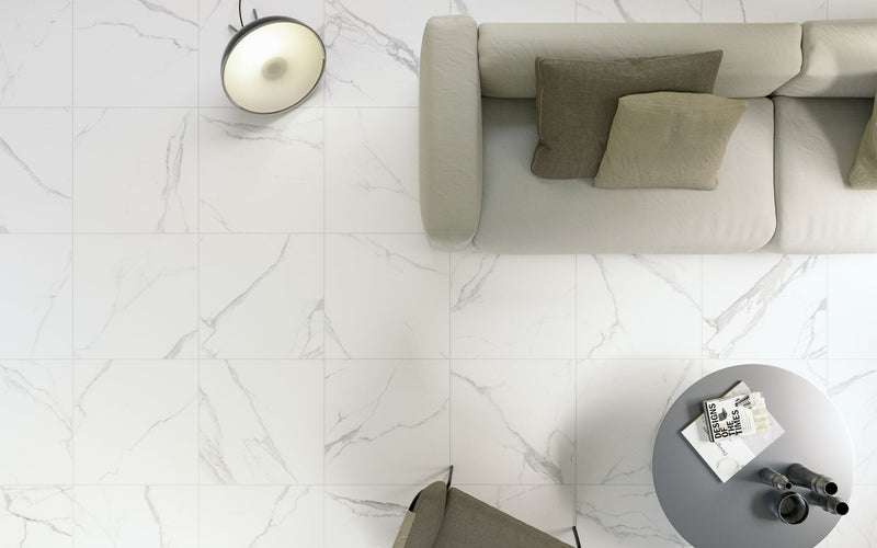 24x24 Statuario Porcelain Tile Vallelunga Collection