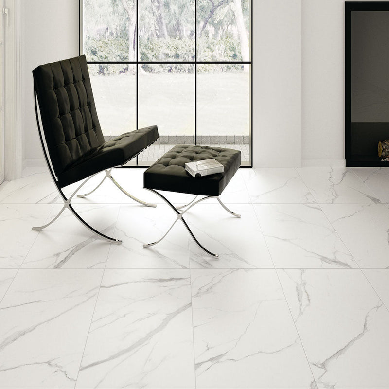 24x24 Statuario Porcelain Tile Vallelunga Collection