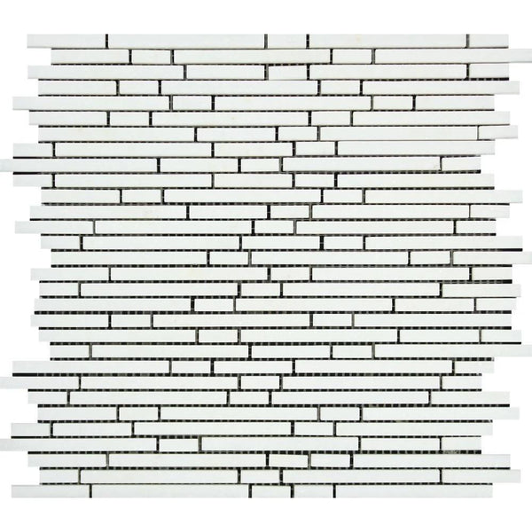 Thassos White Honed Marble Bamboo Sticks  Mosaic Tile