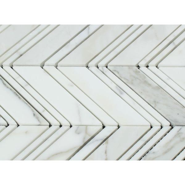 Calacatta Gold Polished Marble Large Chevron Mosaic Tile w/ Calacatta Gold Strips