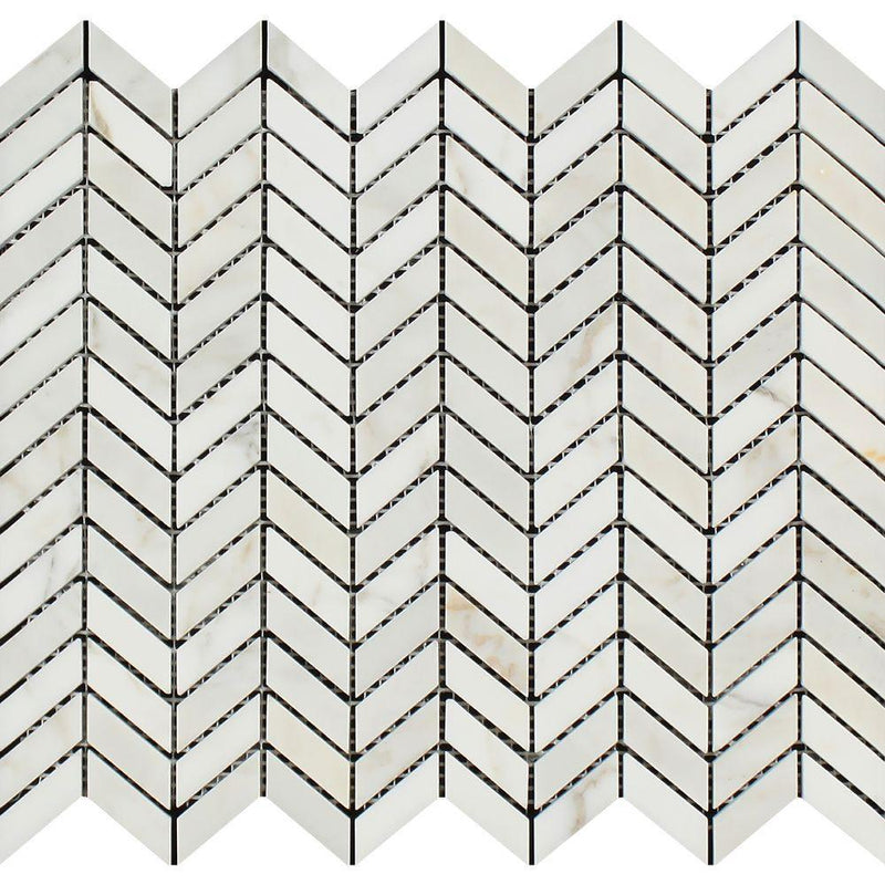 Calacatta Gold Polished Marble Mini Chevron Mosaic Tile