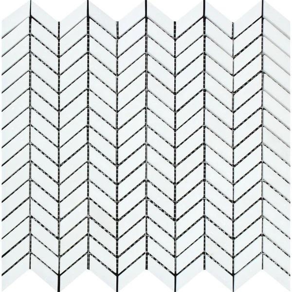 Thassos White Honed Marble Mini Chevron Mosaic Tile