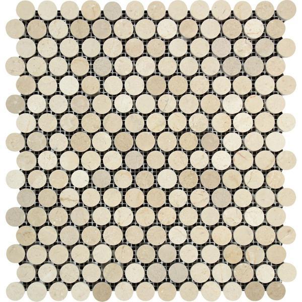 Crema Marfil Polished Marble Penny-Round Mosaic Tile