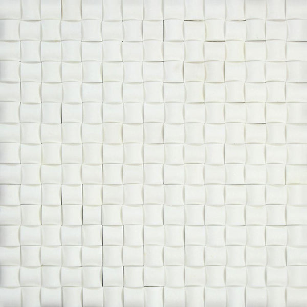 Thassos White Polished Marble 3-D Small Bread Mosaic Tile